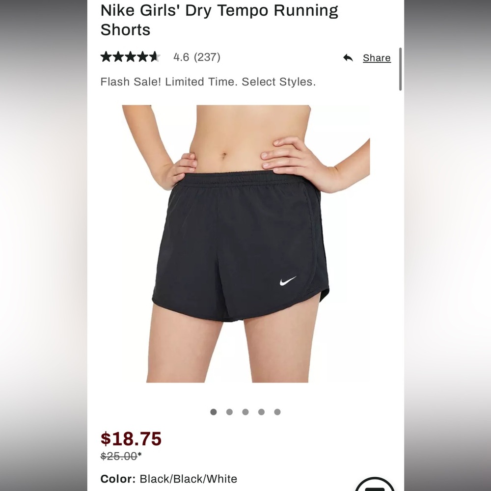 Nike Girls' Dry Tempo Running Shorts